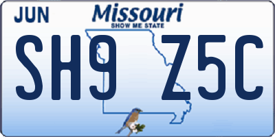 MO license plate SH9Z5C