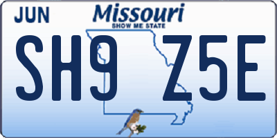 MO license plate SH9Z5E