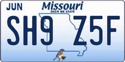 MO license plate SH9Z5F