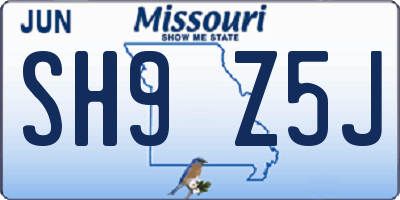 MO license plate SH9Z5J