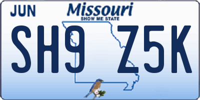 MO license plate SH9Z5K