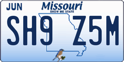 MO license plate SH9Z5M