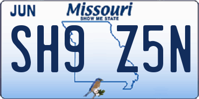 MO license plate SH9Z5N