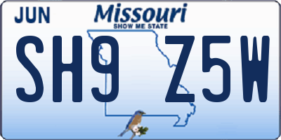 MO license plate SH9Z5W