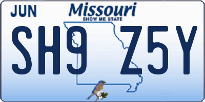 MO license plate SH9Z5Y