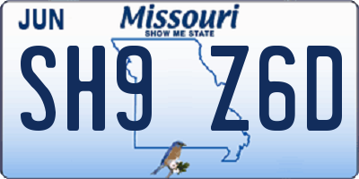 MO license plate SH9Z6D