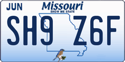 MO license plate SH9Z6F