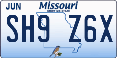 MO license plate SH9Z6X