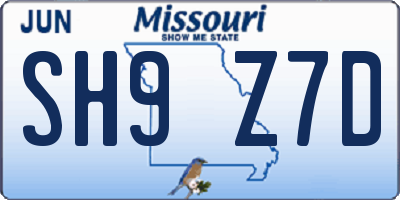 MO license plate SH9Z7D