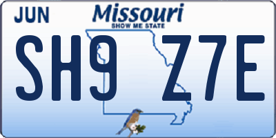 MO license plate SH9Z7E