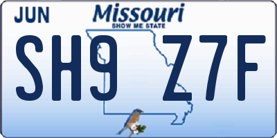 MO license plate SH9Z7F