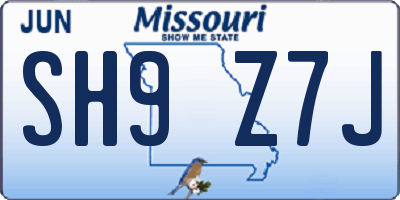 MO license plate SH9Z7J