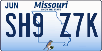 MO license plate SH9Z7K