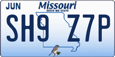 MO license plate SH9Z7P