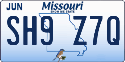 MO license plate SH9Z7Q