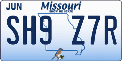 MO license plate SH9Z7R