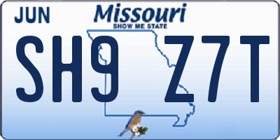 MO license plate SH9Z7T