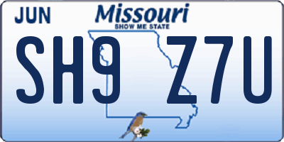 MO license plate SH9Z7U