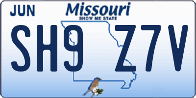 MO license plate SH9Z7V