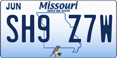MO license plate SH9Z7W