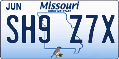 MO license plate SH9Z7X