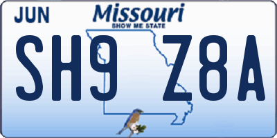 MO license plate SH9Z8A