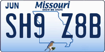 MO license plate SH9Z8B