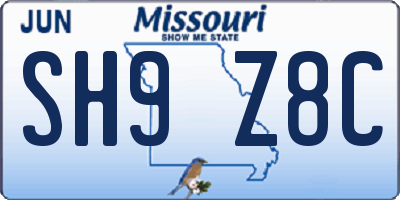 MO license plate SH9Z8C