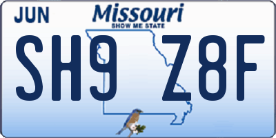 MO license plate SH9Z8F