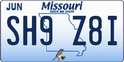 MO license plate SH9Z8I