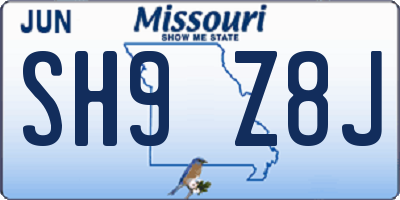 MO license plate SH9Z8J
