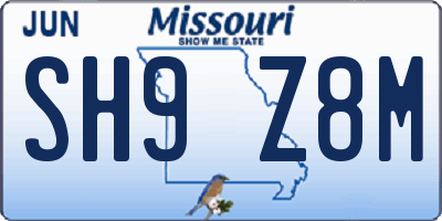 MO license plate SH9Z8M