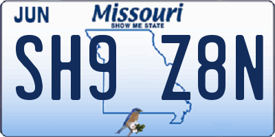 MO license plate SH9Z8N