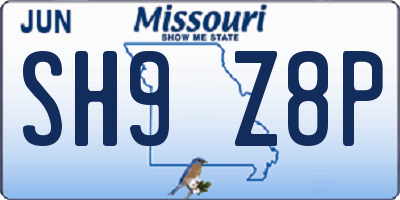 MO license plate SH9Z8P