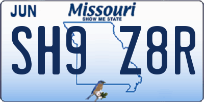 MO license plate SH9Z8R