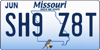 MO license plate SH9Z8T