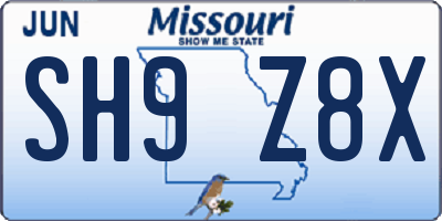 MO license plate SH9Z8X