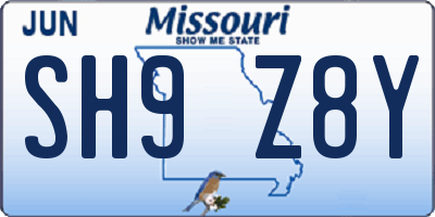 MO license plate SH9Z8Y