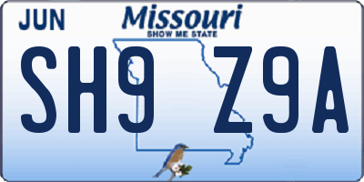 MO license plate SH9Z9A