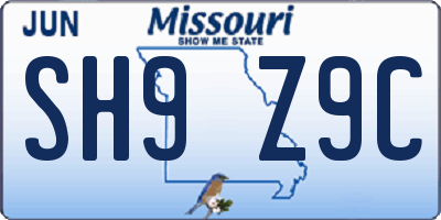 MO license plate SH9Z9C