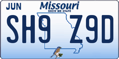 MO license plate SH9Z9D