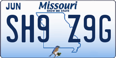 MO license plate SH9Z9G