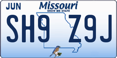 MO license plate SH9Z9J