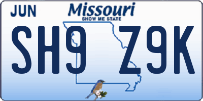 MO license plate SH9Z9K