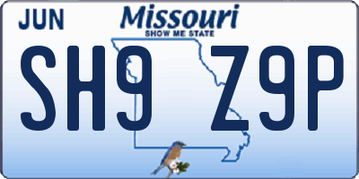 MO license plate SH9Z9P