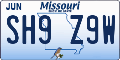 MO license plate SH9Z9W