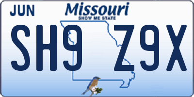 MO license plate SH9Z9X