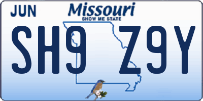 MO license plate SH9Z9Y