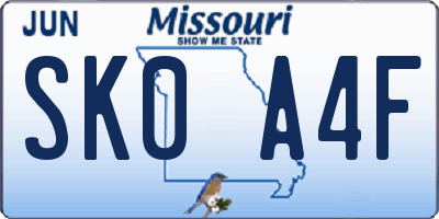 MO license plate SK0A4F
