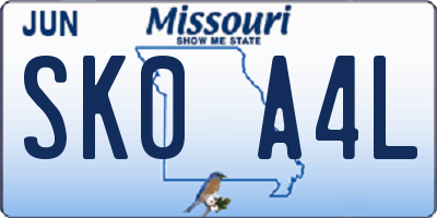 MO license plate SK0A4L